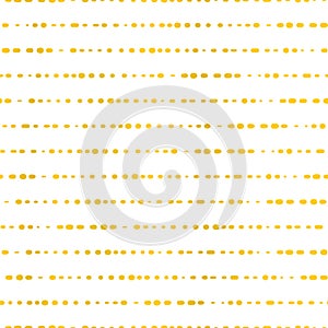 Golden horizontal lines dotted. Seamless vector background. Classic and elegant gold foil on white texture. Great for weddings,