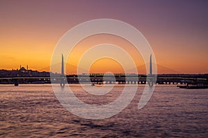 Golden Horn Bridge at dusk, Istanbul, Turkey