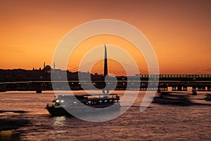 Golden Horn Bridge at dusk, Istanbul, Turkey