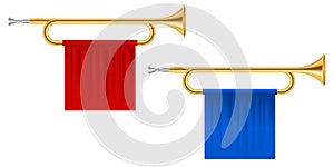 Golden horn trumpets vector illustration isolated on white