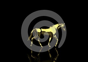 Golden Horse on black reflective floor