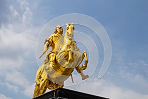 Golden horse `Goldener Reiter`, the statue of August the Strong in Dresden, Saxony, Germany