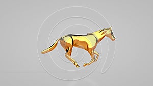 Golden horse running and jumping over fence, seamless loop, white studio