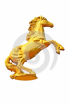 Golden horse statue on a white background.