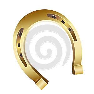 Golden horseshoe, lucky St. Patrick`s day symbol. Good luck sign, vector clip art illustration