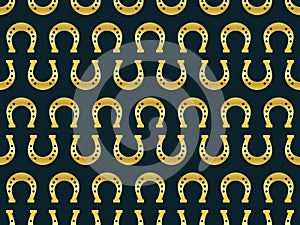 Golden horseshoes seamless pattern. Irish symbol of good luck. Background for greeting card, wrapping paper, promotional materials