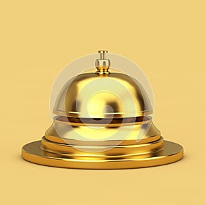 Golden Hotel Service Bell Call on a Golden Pedestal. 3d Rendering