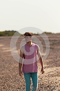 Golden hour beach walking