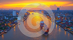 Golden Hour Cargo Ship