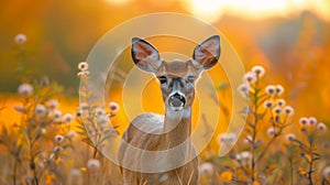 Golden Hour: A Delicate Portrait of a Deer in Wisconsin\'s Meadow photo