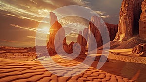Golden Hour at Desert Sandstone Formations