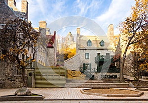 Golden hour fall view of the Unesco Park surrounded by patrimonial stone houses