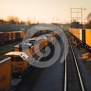 Golden Hour Freight Train in Railway Yard