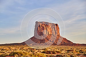 Golden Hour Glow on Monument Valley Monolith, Arizona