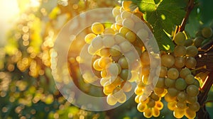 Golden Hour Glow Over Lush Vineyard Offering Bountiful Harvest of Ripe Grapes