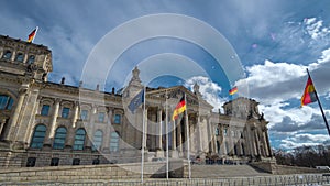 Golden Hour Hyperlapse Time Lapse of Reichstag Building, Berlin, Germany.