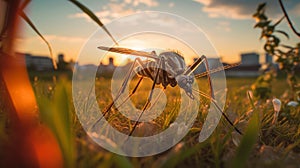 Golden Hour Mosquito A Stunning Close-up In A Science-fiction Dystopia