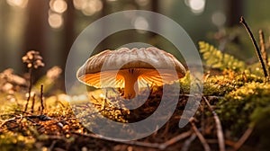 Golden Hour Mushroom in Forest Shadow photo