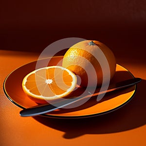Golden Hour Orange Slice on White Plate