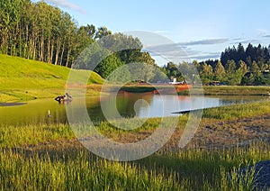 Golden hour at Parkview Pond mirror image