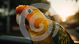 Golden Hour Parrot: Front And Side View