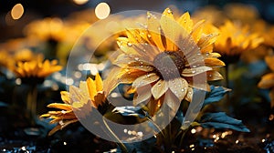 Golden Hour Splendor Over Lush Sunflower Field. Generative Ai