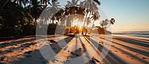 Golden Hour Sunkissed Palms Casting Long Shadows On The Sand