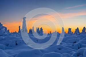 Golden hour from Vidlica peak in Mala Fatra during winter