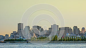 Golden hour, View of the city of Montreal from Parc Jean Drapeau, Montreal, Quebec, Canada