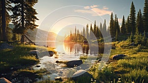 Golden Hour Wilderness Landscape: Serene And Realistic Renderings