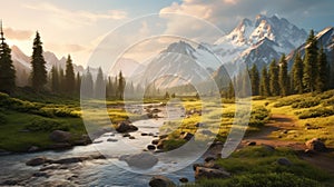Golden Hour Wilderness Landscape: Vray Inspired Nature Imagery