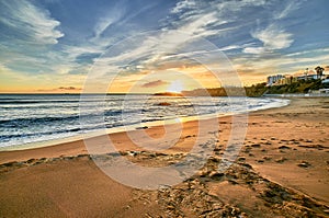 Golden hours view of beach in Sao Pedro Estoril, Portugal - Image