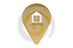 Golden house location icon ,3D illustration.
