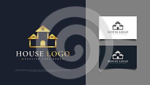 Golden House Logo Design Suitable for Real Estate Industry. Construction, Architecture or Building Logo Design