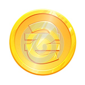 Golden hryvna coin symbol UAH on white background. Finance investment concept. Exchange Ukrainian currency Money banking