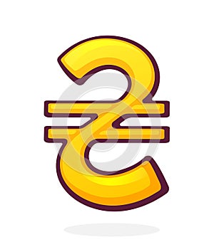 Golden Hryvnia Sign. Ukrainian Currency Symbol. Vector illustration. Hand drawn cartoon clip art with outline. Graphic element for