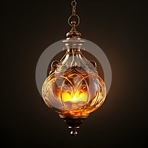 golden-hued hanging oil lamp with a clipping path