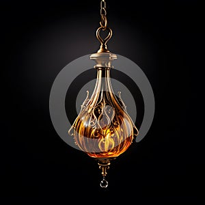 golden-hued hanging oil lamp with a clipping path