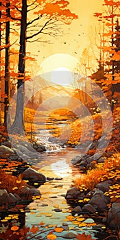 Golden Hues: A Whistlerian Stream Painting With Autumn Colors photo