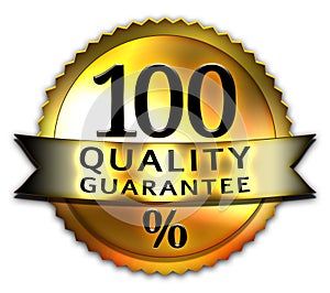 Golden hundred percent quality guarantee or seal of quality label tags.