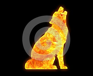 Golden icon of a howling wolf isolated on a black background
