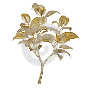 A golden illustration of a fantasy tree isolated on a white background