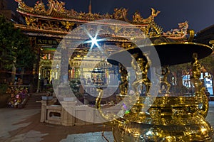 Golden incense burner at the Longshan Temple in Taipei