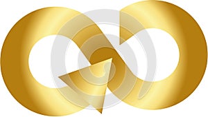 Golden infinity arrow on transparent background