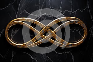 a golden infinity symbol on a black marble background