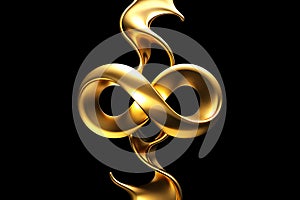 Golden infinity symbol with elegant curves on black background