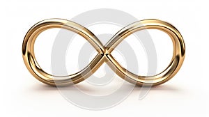 Golden infinity symbol, isolated on white background. AI Generated