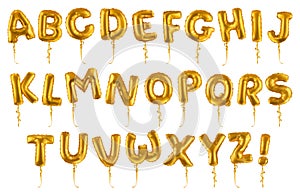 Golden inflatable toy balloons font. 3d vector realistic set. Letters from A to Z photo