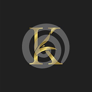 Golden Initial K Letter Luxury Logo vector design