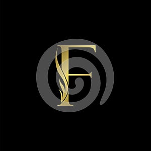 Golden Initial Letter F logo icon, simple vector design concept wing with letter